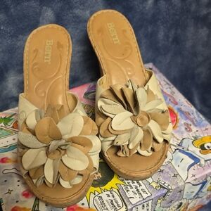 Born Women's Floral Tan and Cream Cork Wedge Sandals
